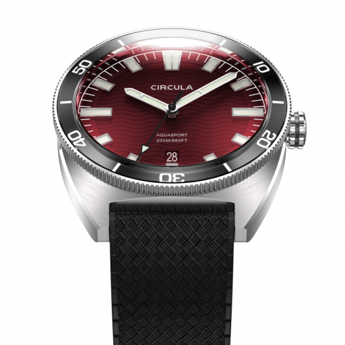 Zilverkleurig herenhorloge van Circula Watches met een rubberen band AquaSport II - Red 40MM Automatic