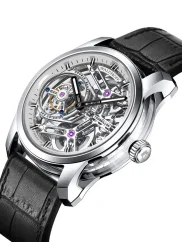 Stříbrné pánské hodinky Waldhoff s koženým páskem Quantum Ti Diamond Silver 49,8MM Automatic