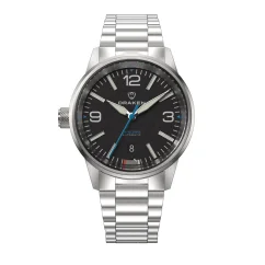 Miesten hopeinen Draken -kello teräshihnalla Peregrine ‘Version A’ Black 42MM Automatic