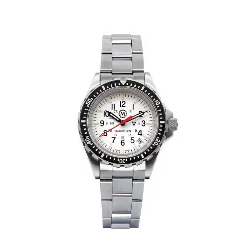 Relógio Marathon Watches prata para homens com pulseira de aço Arctic Edition Medium Diver's Quartz 36MM