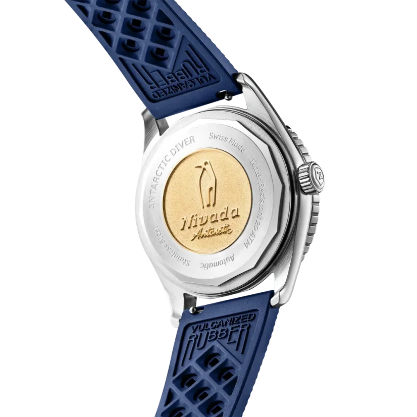 Stříbrné pánské hodinky Nivada Grenchen s koženým páskem Aquamar Blue 32074A23 38MM Automatic