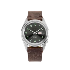 Men's silver Praesidus watch with leather strap Rec Spec - OG Sunray Brown Leather 38MM Automatic