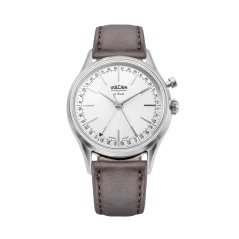 Srebrni muški sat Vulcain s kožnim remenom Cricket President Silver Steel Case Back - GREY 38MM Automatic