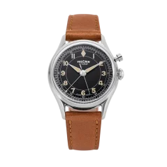 Men's silver Vulcain watch with leather strap Cricket Classique Brown Plain Steel Case Back - Khaki Brown 39MM Automatic