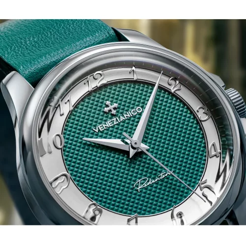 Męski srebrny zegarek Venezianico ze skórzanym paskiem Redentore Salicornia 1121513 36MM