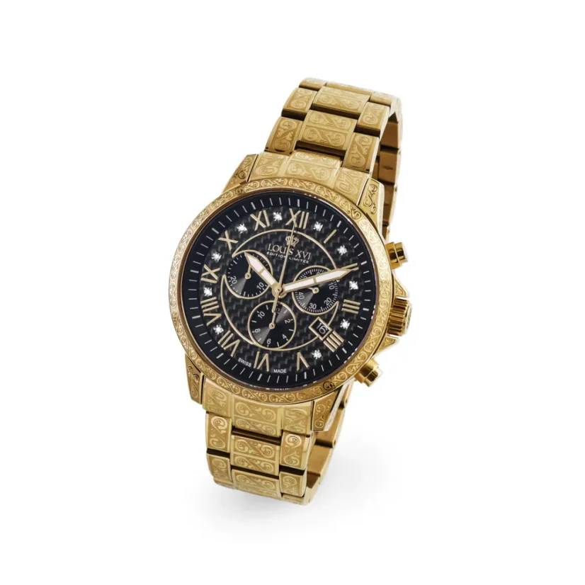 Men's gold Louis XVI watch with steel strap Palais Royale 1018 - Gold 43MM