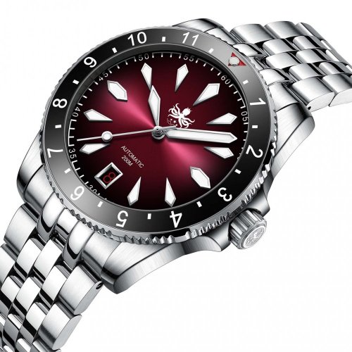 Ασημένιο ρολόι Phoibos Watches για άντρες με ιμάντα από χάλυβα Voyager PY035D - Automatic 39MM