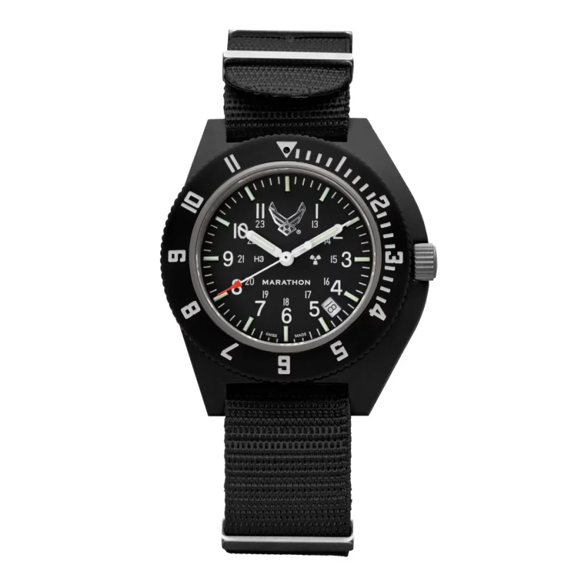 Men's black Marathon watch with nylon strap Official USAF™ Pilot's Navigator with Date 41MM