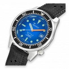 Stříbrné pánské hodinky Squale s gumovým páskem 1521 Blue Ray Rubber - Silver 42MM Automatic