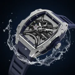 Strieborné pánske hodinky Paul Rich Watch s gumovým pásikom Frosted Astro Skeleton Lunar - Silver / Blue 42,5MM Automatic