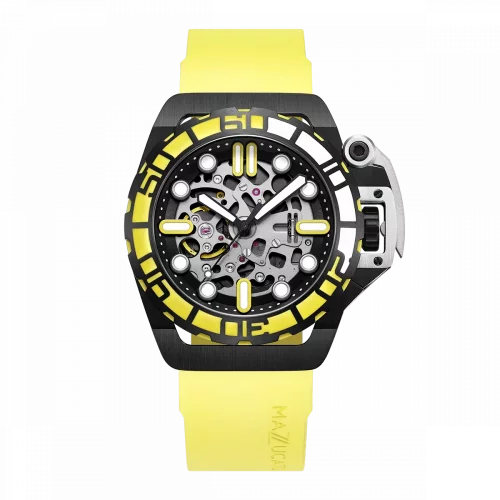 Čierne pánske hodinky Mazzucato s gumovým pásikom RIM Sub Black / Yellow - 42MM Automatic