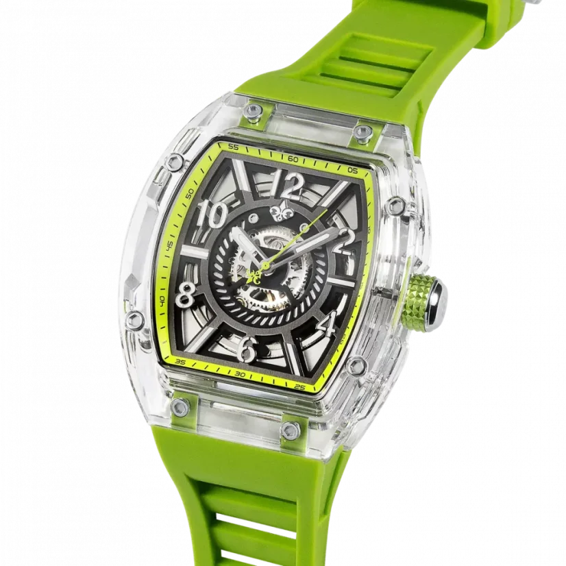 Men's silver Ralph Christian watch with a rubber band The Ghost - Acid Green Automatic 43MM