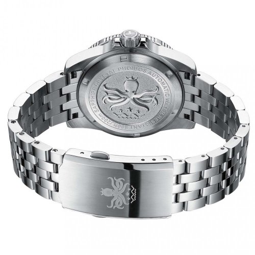 Męski srebrny zegarek Phoibos Watches ze stalowym paskiem Voyager PY035F Canary Yellow - Automatic 39MM