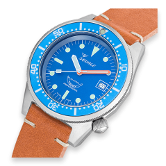 Men's silver Squale watch with leather strap 1521 Blue Blasted Leather - Silver 42MM Automatic