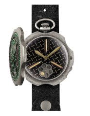 Relógio Mondia prata para homens com pulseira de couro Tambooro Bullet Dirty Silver Green 48MM Limited Edition
