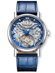 Stříbrné pánské hodinky Waldhoff s koženým páskem Metropolis Royal Blue 41MM Automatic