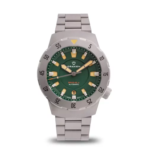 Strieborné pánske hodinky Draken s oceľovým pásikom Benguela – Green ETA 2824-2 Steel 43MM Automatic