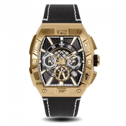 Zlaté pánske hodinky Ralph Christian s koženým opaskom The Intrepid Chrono - Gold 42,5MM