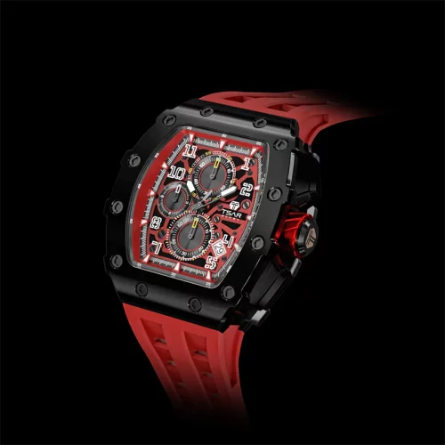 Relógio de homem Tsar Bomba Watch preto com pulseira de borracha TB8204Q - Black / Red 43,5MM