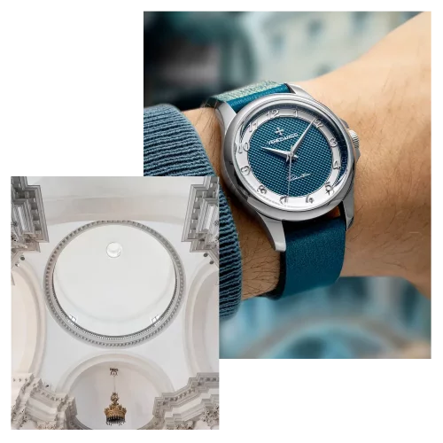 Męski srebrny zegarek Venezianico ze skórzanym paskiem Redentore Laguna 1121511 36MM
