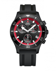 Men's black Swiss Military Hanowa watch with rubber strap Sports Chronograph SM34067.14 42,5MM