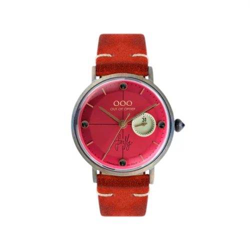 Męski srebrny zegarek Out Of Order Watches ze skórzanym paskiem Firefly 36 Coral Red 36MM
