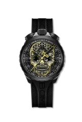 Montre Bomberg Watches pour hommes en noir avec élastique SUGAR SKULL GOLDEN 45MM