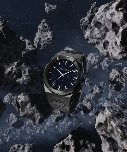 Čierne pánske hodinky Paul Rich s oceľovým pásikom Star Dust II - Black 43MM