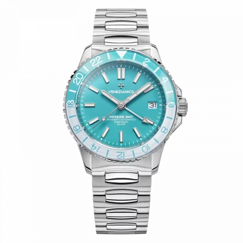 Strieborné pánske hodinky Venezianico s oceľovým pásikom Nereide GMT 3521505C Cielo 39MM Automatic