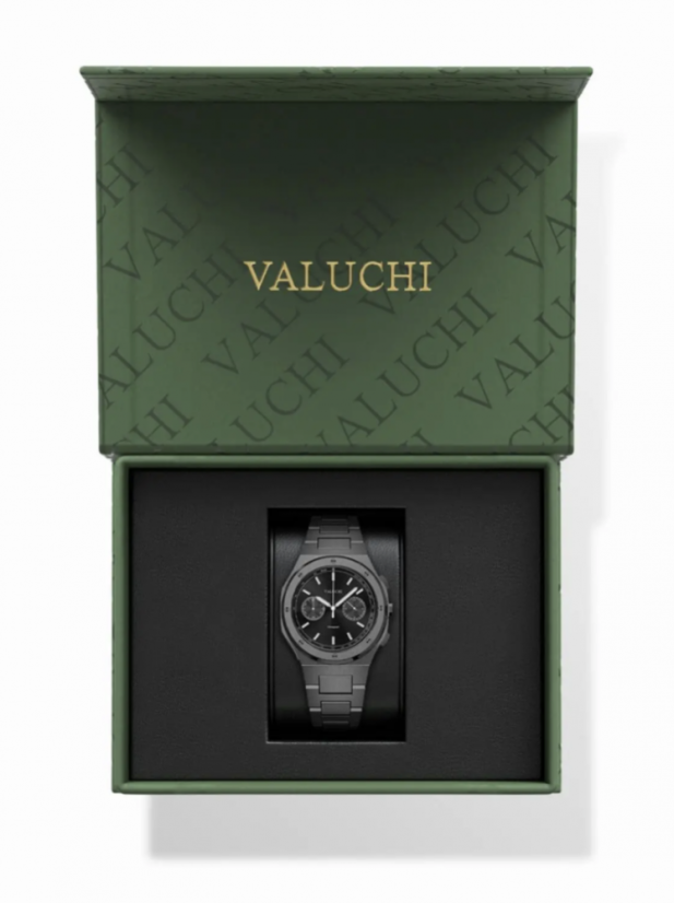 Men's black Valuchi watch with steel strap Chronograph - Gunmetal Black 40MM