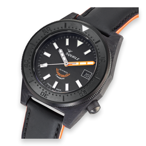 Reloj Squale negro de hombre con correa de acero T-183 Forged Carbon Orange - Black 42MM Automatic