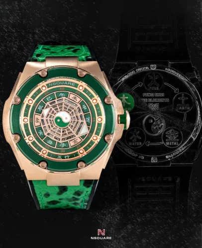 Relógio Nsquare pulseira de borracha de ouro para homens FIVE ELEMENTS Gold / Green 46MM Automatic