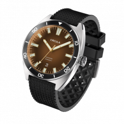 Męski srebrny zegarek Circula Watches z gumowym paskiem AquaSport II - Brown 40MM Automatic