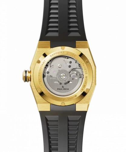 Men's gold Paul Rich watch with rubber strap Aquacarbon Pro Imperial Gold - Sunray 43MM Automatic