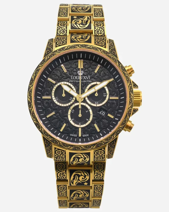 Men's gold Louis XVI watch with steel strap Palais Royale No Diamond 1700 - Gold 43MM