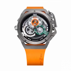 Čierne pánske hodinky Mazzucato s gumovým pásikom Rim Sport Black / Orange - 48MM Automatic