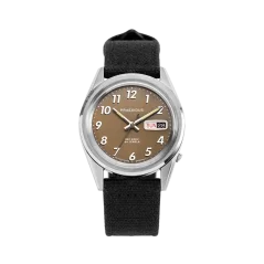 Stříbrné pánské hodinky Praesidus s textilním páskem Rec Spec - Khaki Black Canvas 38MM Automatic