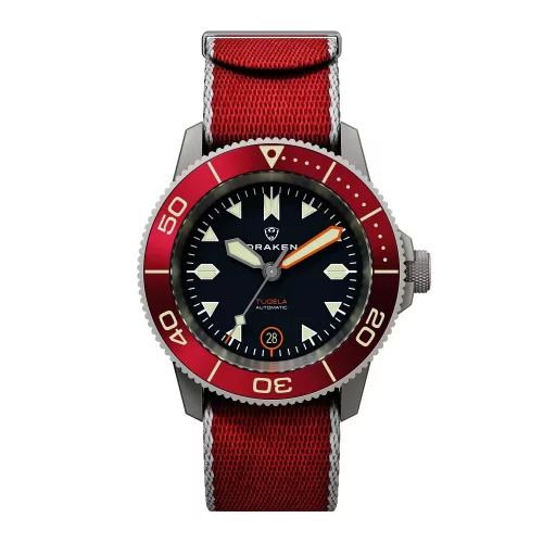 Strieborné pánske hodinky Draken s oceľovým pásikom Tugela – Red 42MM