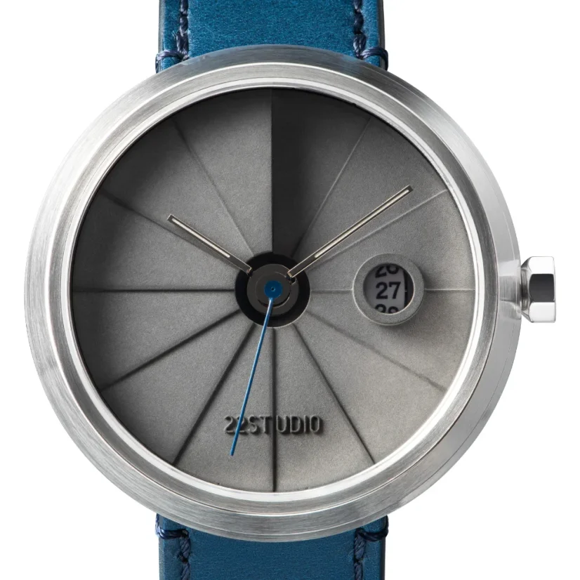 Men's silver 22Designstudio Watches watch with leather strap 4D Concrete Harbour Edition 44MM