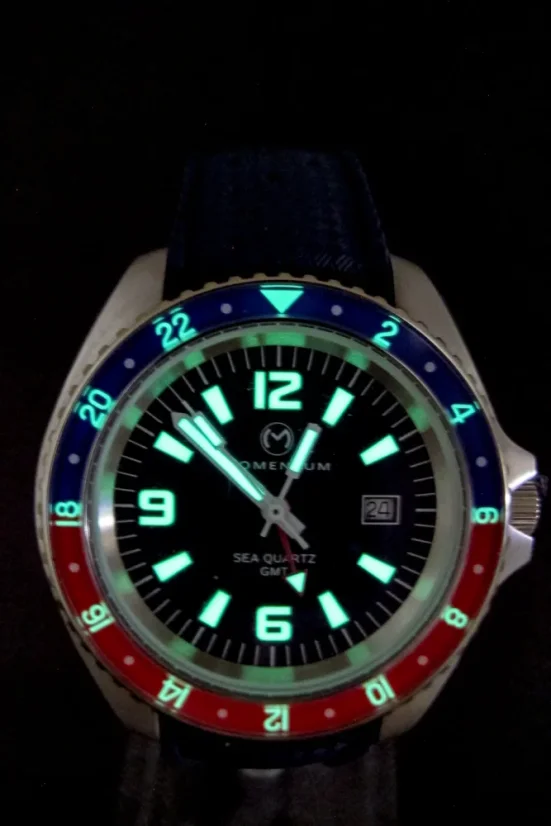 Men's silver Momentum Watch with rubber strap Sea Quartz GMT Pepsi - Blue Tropic FKM Rubber 42MM