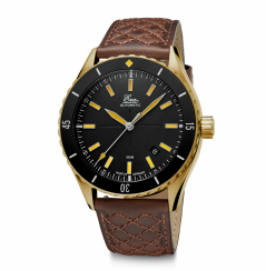 Zlaté pánské hodinky Eza s koženým páskem Sealander Bronze Black - 41MM Automatic