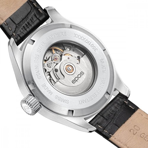 Stříbrné pánské hodinky Epos s koženým páskem Passion 3501.132.20.13.25 41MM Automatic
