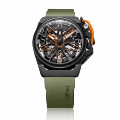 Černé pánské hodinky Mazzucato Watches s gumovým páskem RIM Gt Black / Green - 42MM Automatic