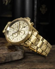 Men's gold Louis XVI watch with steel strap Palais Royale 1800 - Gold 43MM