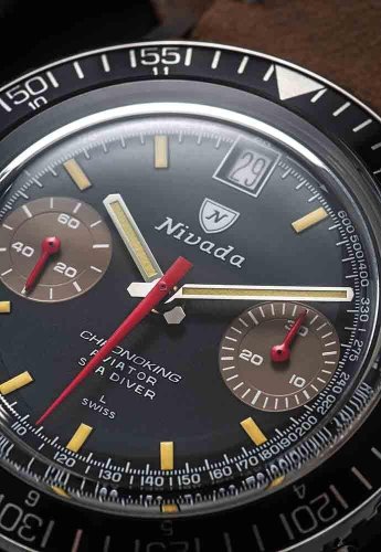 Relógio Nivada Grenchen pulseira de borracha prateada para homens Chronoking Manual 87033M01 38MM