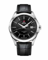 Men's black Swiss Military Hanowa watch with leather strap Elegant SMA34085.13 40MM Automatic