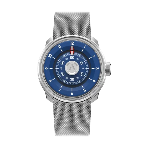 Stříbrné pánské hodinky Aisiondesign Watches s ocelovým páskem NGIZED Suspended Dial - Blue Dial 42.5MM