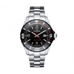 Men's silver Davosa watch with steel strap Nautic Star - Silver/Red 43,5MM