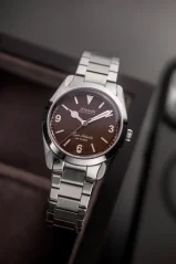 Men's silver Nivada Grenchen watch with steel strap Super Antarctic 3.6.9 Brown No Vintage Effect 32040A04 38MM Automatic