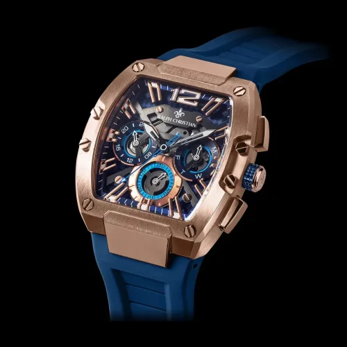 Zlaté pánske hodinky Ralph Christian s gumovým pásikom The Intrepid Sport - Rose Gold 42,5MM
